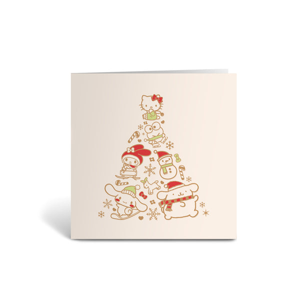 Greeting Card - Individual - Mixed Character Christmas Tree - Gold