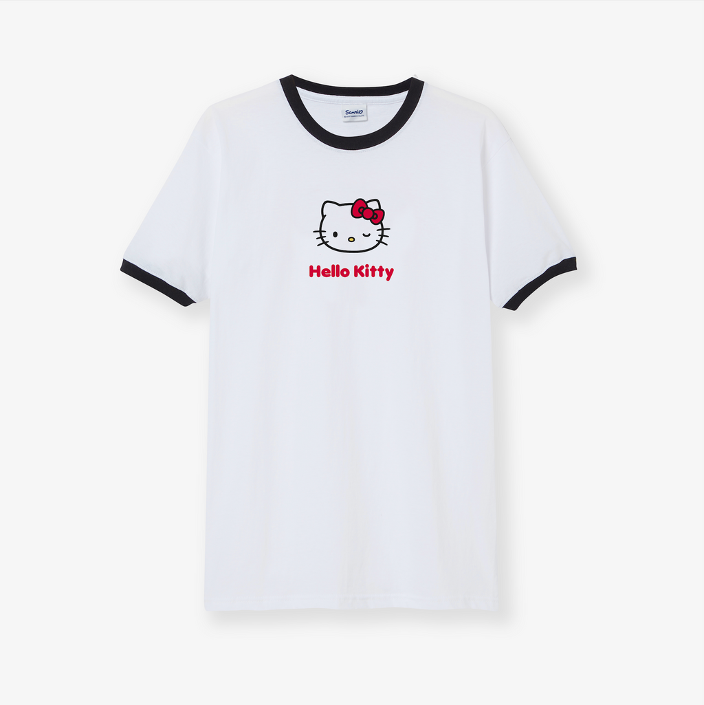 Ripple Junction Hello Kitty Sanrio Original Logo Ringer Tee, White / S 